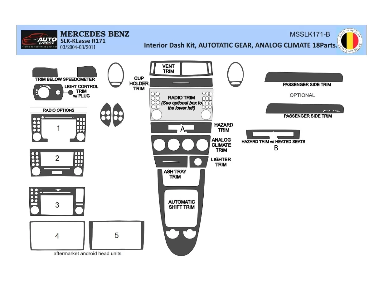 Mercedes SLK (R171) 2004-2010 Kit de garniture de tableau de bord intérieur 3D Dash Trim Dekor 18-Parts - 1