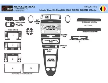 Mercedes SLK (R171) 2004-2010 Kit de garniture de tableau de bord intérieur 3D Dash Trim Dekor 18-Parts - 1