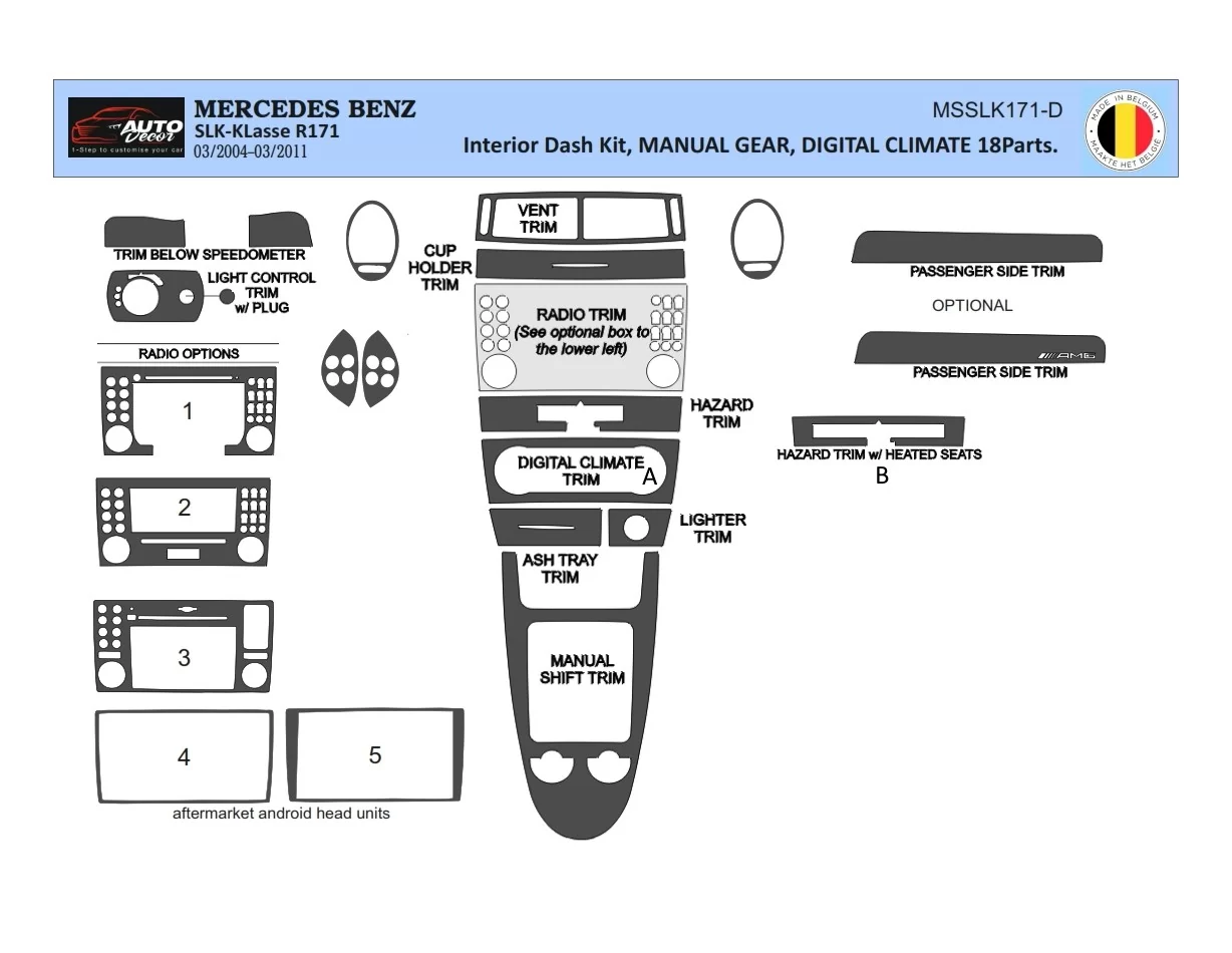 Mercedes SLK (R171) 2004-2010 3D Interior Dashboard Trim Kit Dash Trim Dekor 18-Parts - 1 - Interior Dash Trim Kit