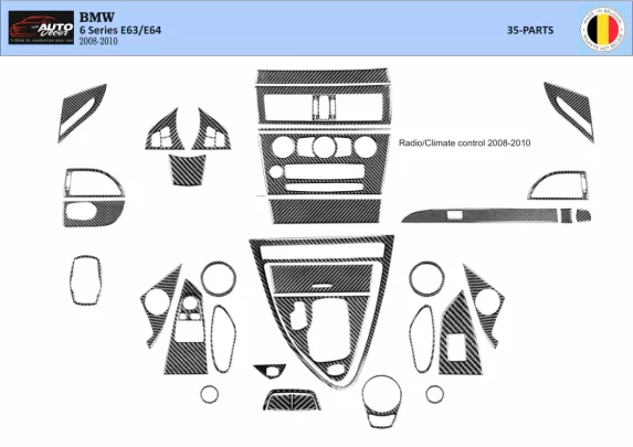 BMW Série 6 E 63 2008-2010 Kit de garniture de tableau de bord intérieur 3D Dash Trim Dekor 34-Parts - 1 BMW Série 6 E 63 2008-2010 Kit de garniture de tableau de bord intérieur 3D Dash Trim Dekor 34-Parts - 1