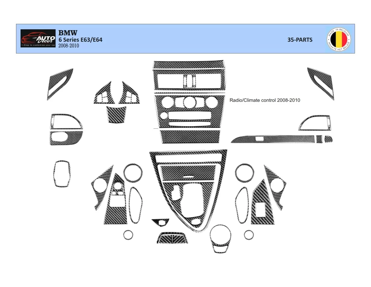 BMW Série 6 E 63 2008-2010 Kit de garniture de tableau de bord intérieur 3D Dash Trim Dekor 34-Parts - 1