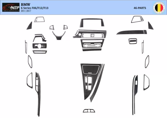 BMW Série 6 F12 F13 2011-2017 Kit de garniture de tableau de bord intérieur 3D Dash Trim Dekor 46-Parts - 1 BMW Série 6 F12 F13 2011-2017 Kit de garniture de tableau de bord intérieur 3D Dash Trim Dekor 46-Parts - 1