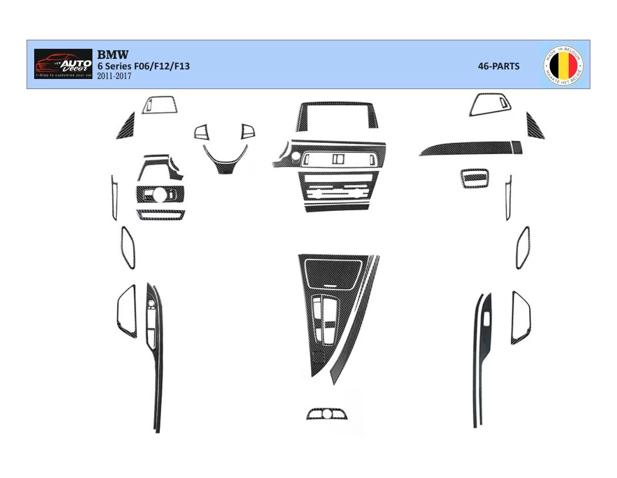 BMW Série 6 F12 F13 2011-2017 Kit de garniture de tableau de bord intérieur 3D Dash Trim Dekor 46-Parts - 1