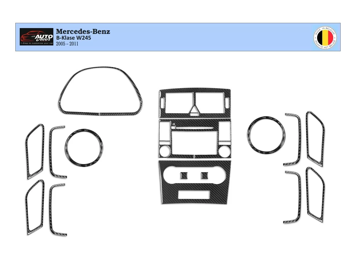 Mercedes W245 Classe B 2005 – 2011 Kit de garniture de tableau de bord intérieur 3D Dash Trim Dekor 16-Parts - 1