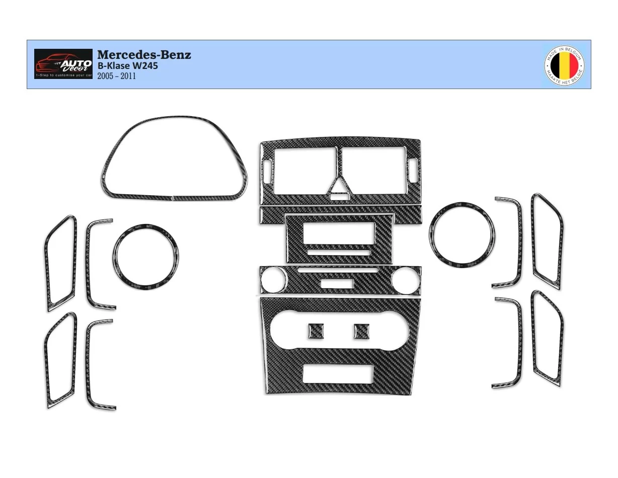 Mercedes W245 Classe B 2005 – 2011 Kit de garniture de tableau de bord intérieur 3D Dash Trim Dekor 18-Parts - 1