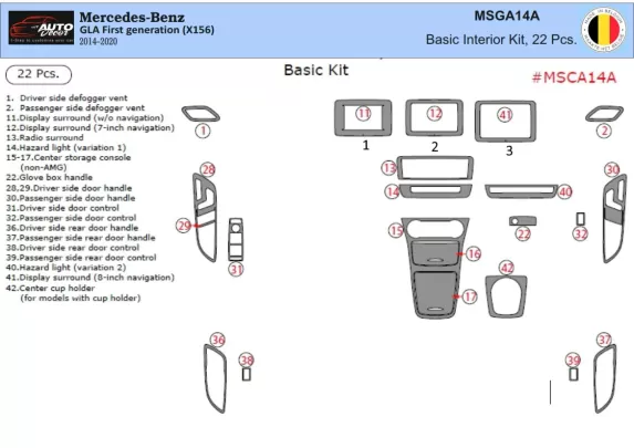 Mercedes-Benz GLA-Class 2014–2020 Kit de garniture de tableau de bord intérieur 3D Dash Trim Dekor 22-Parts - 1