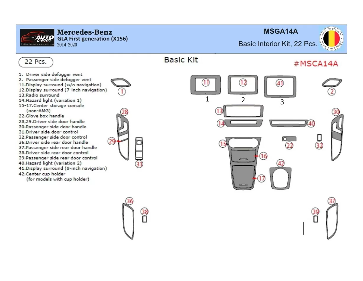 Mercedes-Benz GLA-Class 2014–2020 3D Interior Dashboard Trim Kit Dash Trim Dekor 22-Parts - 1 - Interior Dash Trim Kit