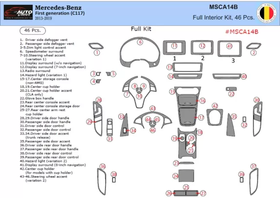 Mercedes-Benz GLA-Class 2014–2020 Kit de garniture de tableau de bord intérieur 3D Dash Trim Dekor 46-Parts - 1