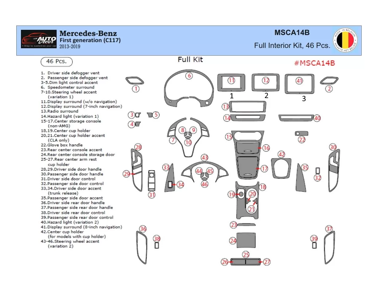 Mercedes-Benz GLA-Class 2014–2020 Kit de garniture de tableau de bord intérieur 3D Dash Trim Dekor 46-Parts - 1