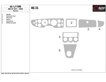 MG B 1977-1980 Ensemble complet de garnitures de tableau de bord intérieur BD - 1