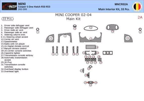 Mini Cooper R50 R53 2003-2008 3D Interior Dashboard Trim Kit Dash Trim Dekor 33-Parts - 1 Mini Cooper R50 R53 2003-2008 3D Interior Dashboard Trim Kit Dash Trim Dekor 33-Parts - 1