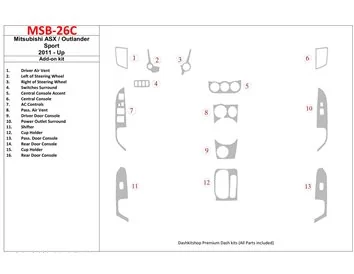 Le kit supplémentaire Mitsubishi ASX 2011-UP convient au kit de garniture de tableau de bord intérieur OEM BD - 1
