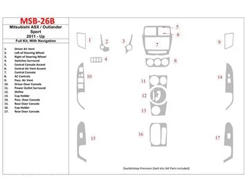 Ensemble complet Mitsubishi ASX 2011-UP, avec kit de garniture de tableau de bord intérieur NAVI BD - 1