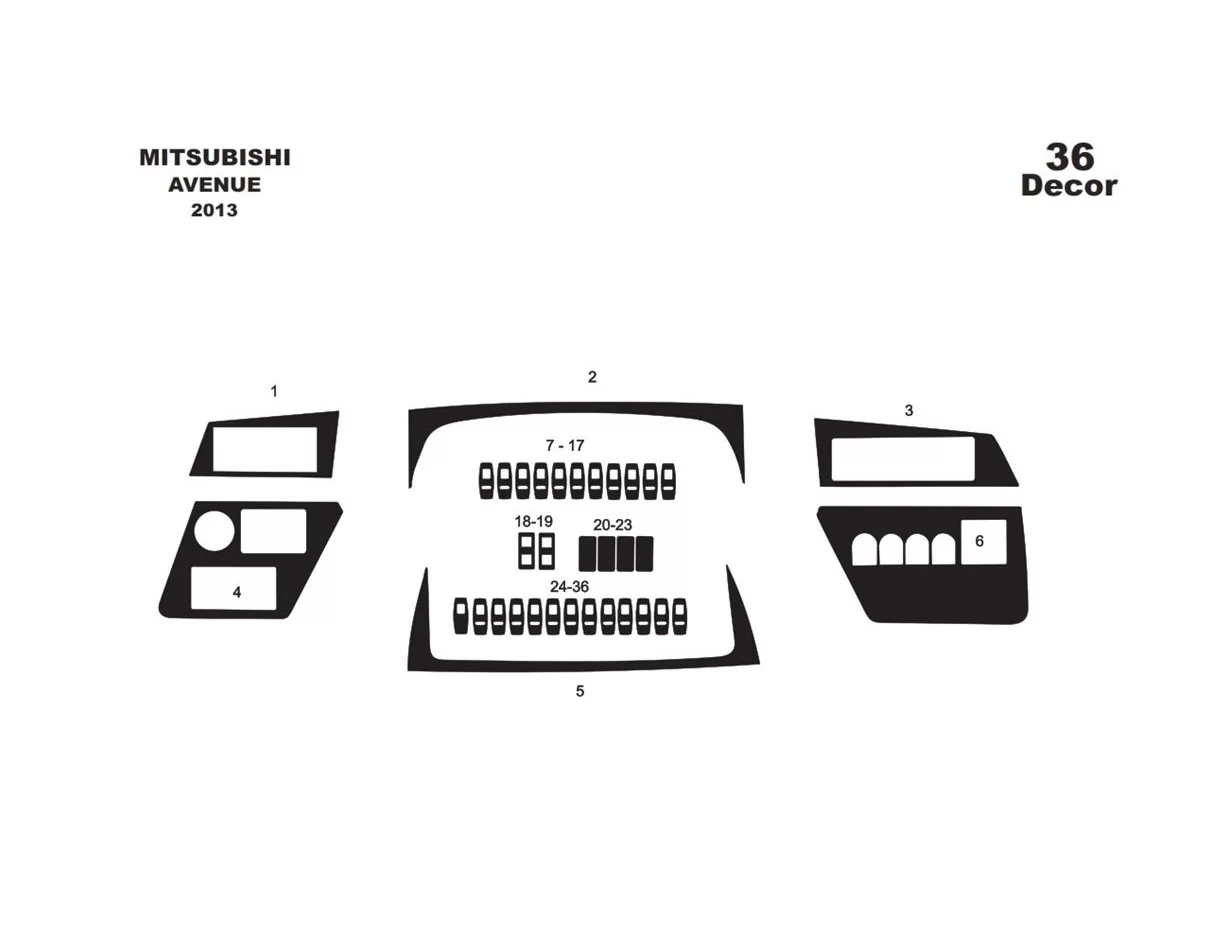 Mitsubishi Aveneu 01.2013 Kit de garniture de tableau de bord intérieur 3D Dash Trim Dekor 36-Parts - 1