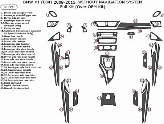 BMW X1 E84 2009–2015 Kit de décoration intérieure 3D pour tableau de bord Dash Trim Dekor 36 pièces - 1 BMW X1 E84 2009–2015 Kit de décoration intérieure 3D pour tableau de bord Dash Trim Dekor 36 pièces - 1
