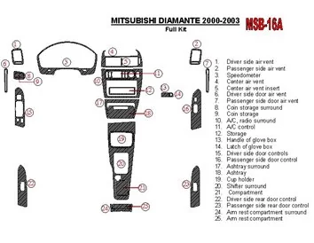 Mitsubishi Diamante 2000-2003 Kit complet de garnitures de tableau de bord intérieur BD - 1
