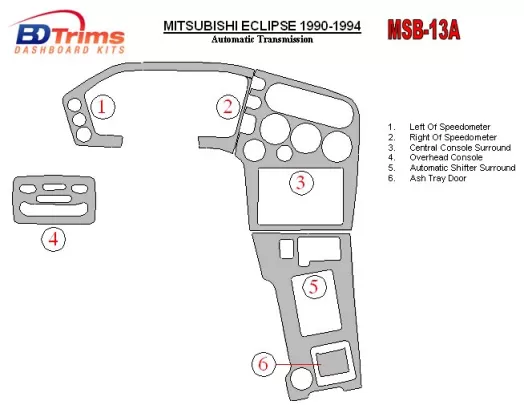 Mitsubishi Eclipse 1990-1994 Kit de garnitures de tableau de bord intérieur BD à engrenage automatique - 1 Mitsubishi Eclipse 1990-1994 Kit de garnitures de tableau de bord intérieur BD à engrenage automatique - 1