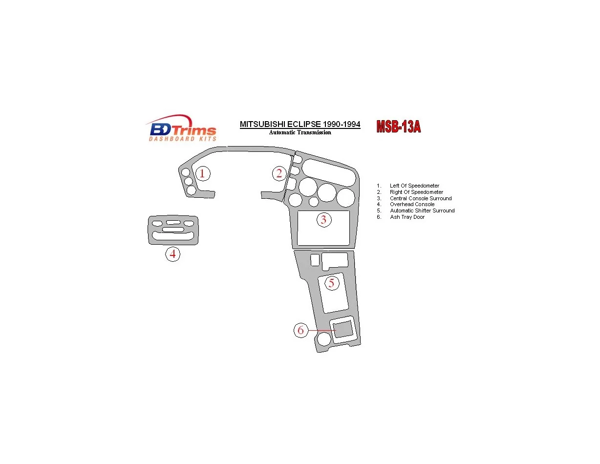 Mitsubishi Eclipse 1990-1994 Automatic Gear Interior BD Dash Trim Kit - 1