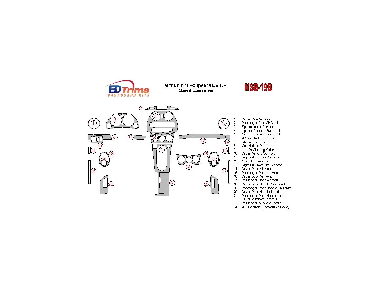 Mitsubishi Eclipse 2006-UP Manual Gear Box Interior BD Dash Trim Kit - 1