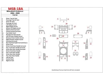 Mitsubishi Endeavour 2004-2006 Ensemble complet de garnitures de tableau de bord intérieur BD - 1