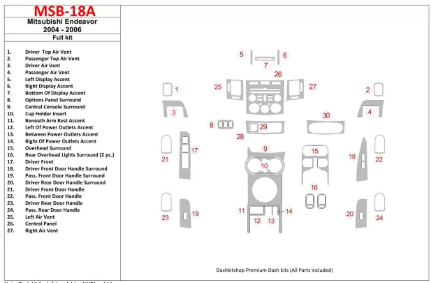 Mitsubishi Endeavor 2004-2006 Full Set Interior BD Dash Trim Kit - 1 - Interior Dash Trim Kit