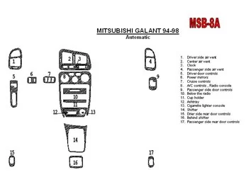 Mitsubishi Galant 1994-1998 Automatic Gear, 17 Parts set Interior BD Dash Trim Kit - 1