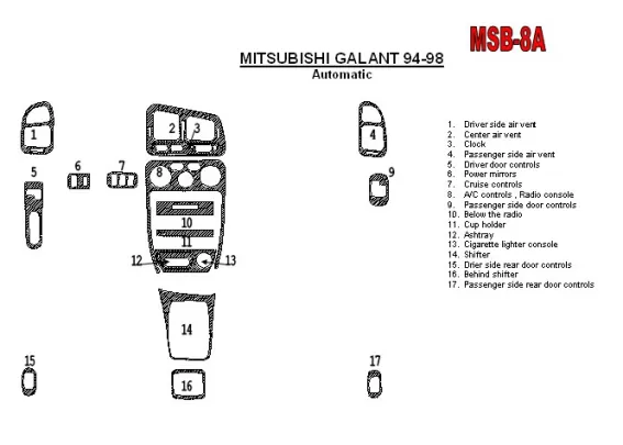Mitsubishi Galant 1994-1998 Automatic Gear, 17 Parts set Interior BD Dash Trim Kit - 1 Mitsubishi Galant 1994-1998 Automatic Gear, 17 Parts set Interior BD Dash Trim Kit - 1