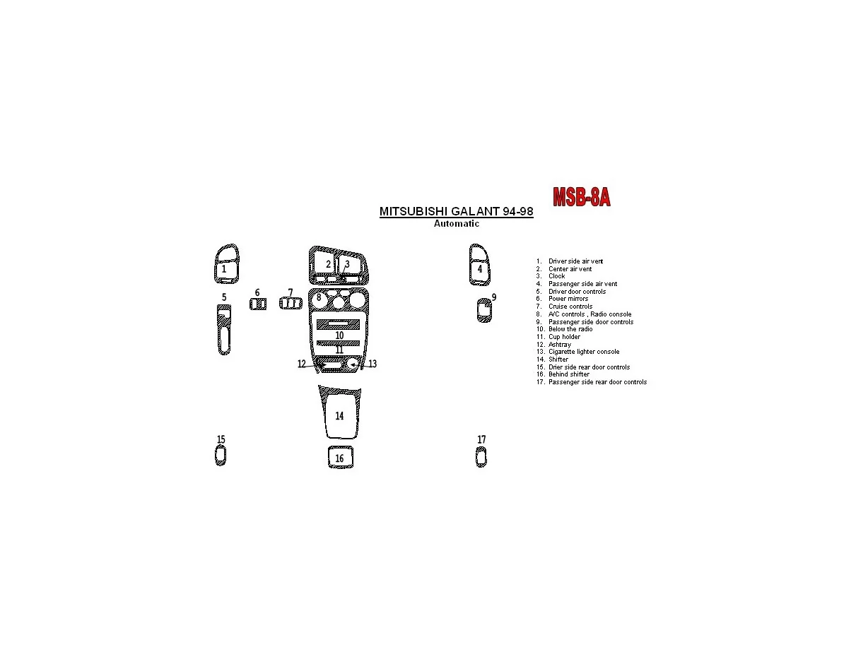 Mitsubishi Galant 1994-1998 Automatic Gear, 17 Parts set Interior BD Dash Trim Kit - 1 - Interior Dash Trim Kit
