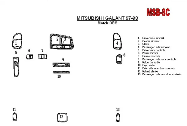 Mitsubishi Galant 1994-1998 Full Set, 13 Parts set Interior BD Dash Trim Kit - 1 Mitsubishi Galant 1994-1998 Full Set, 13 Parts set Interior BD Dash Trim Kit - 1