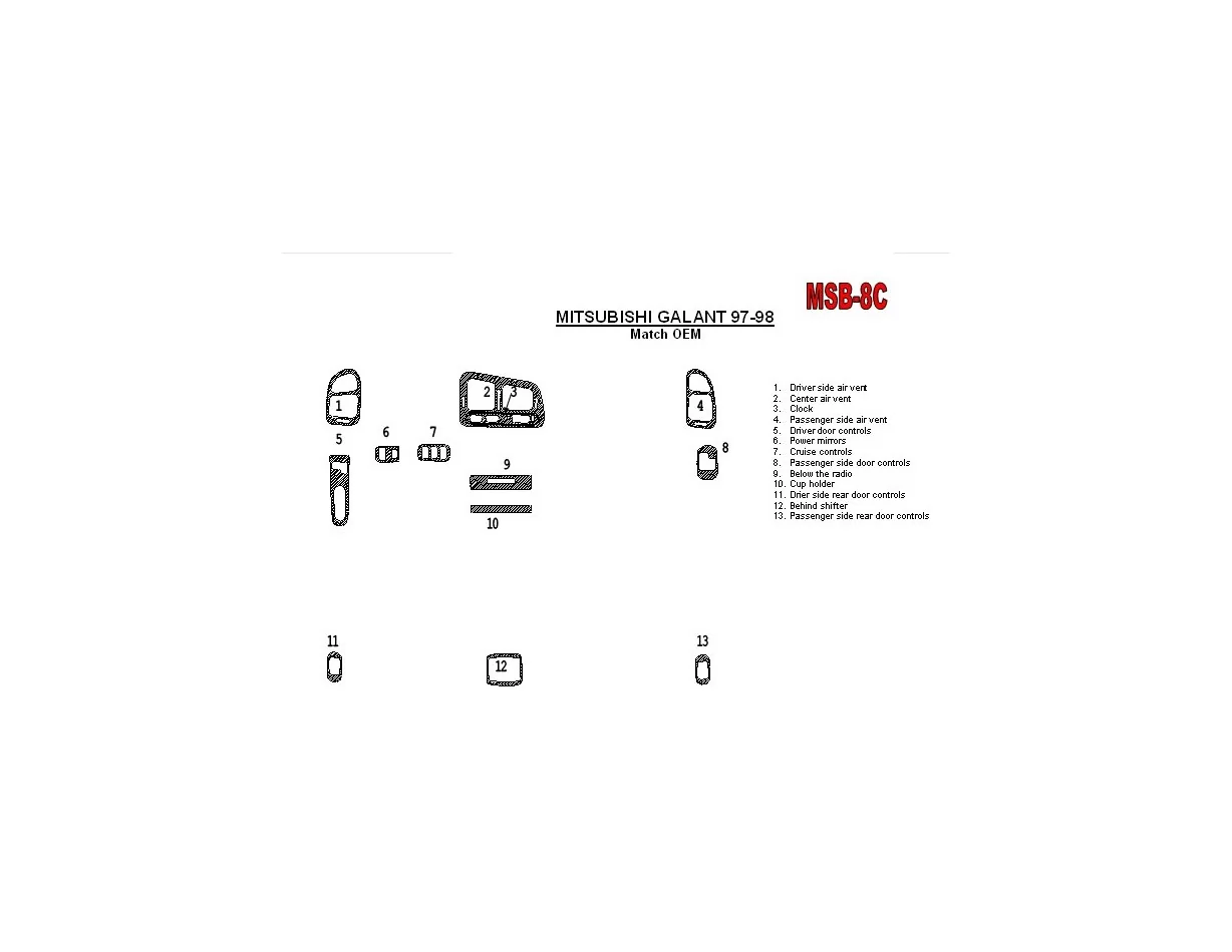 Mitsubishi Galant 1994-1998 Full Set, 13 Parts set Interior BD Dash Trim Kit - 1 - Interior Dash Trim Kit