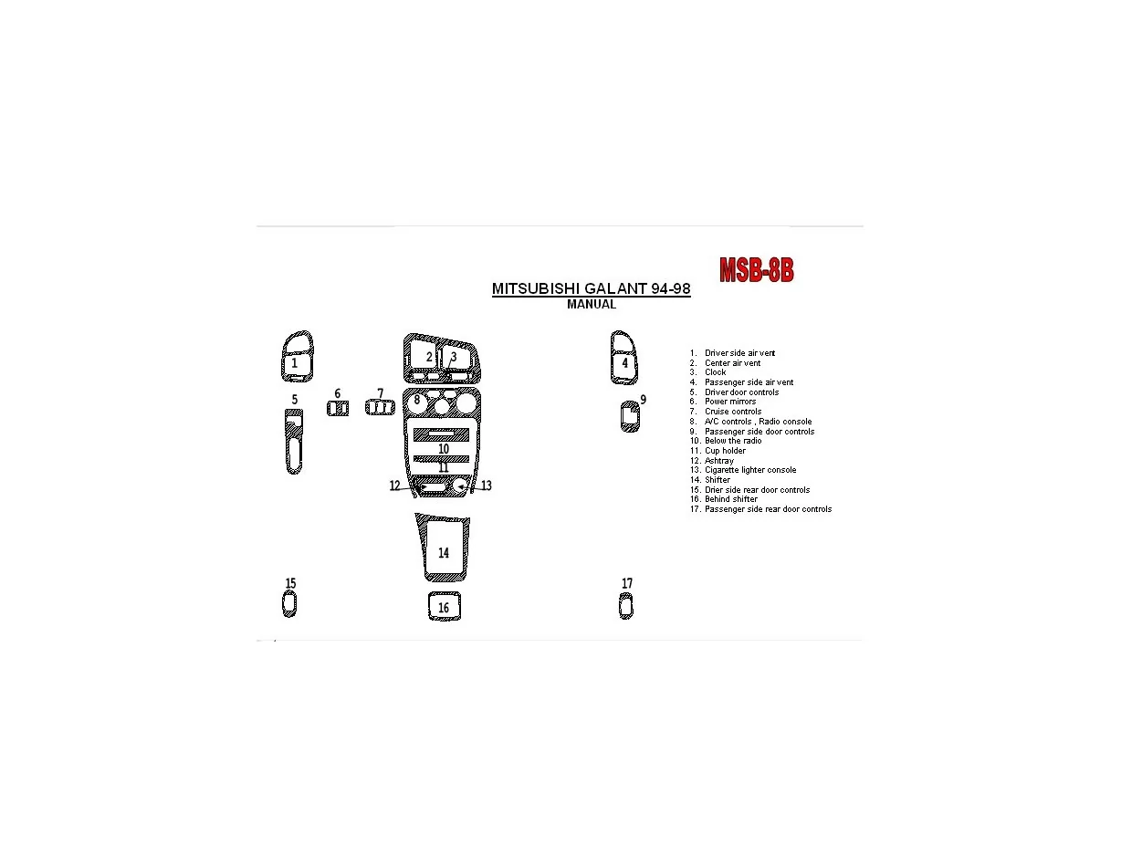 Mitsubishi Galant 1994-1998 Manual Gearbox, mission, 17 Parts set Interior BD Dash Trim Kit - 1