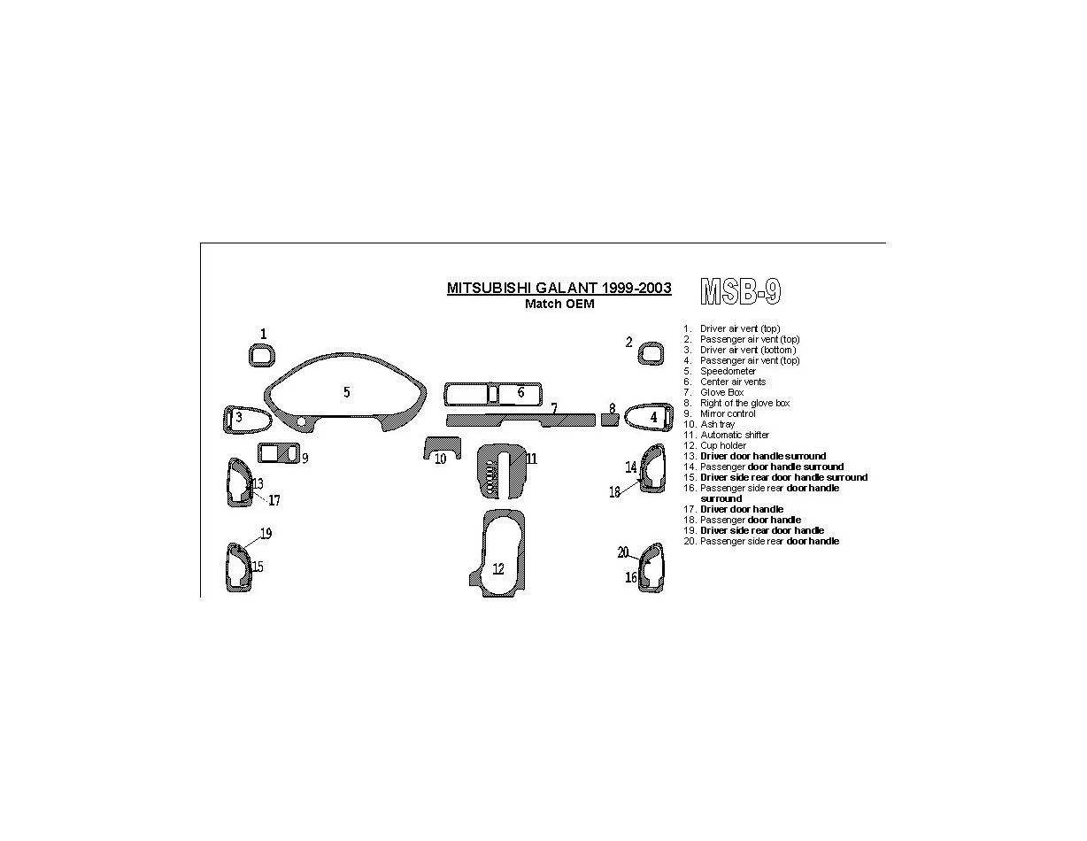 Mitsubishi Galant 1999-2003 OEM Compliance Interior BD Dash Trim Kit - 1 - Interior Dash Trim Kit