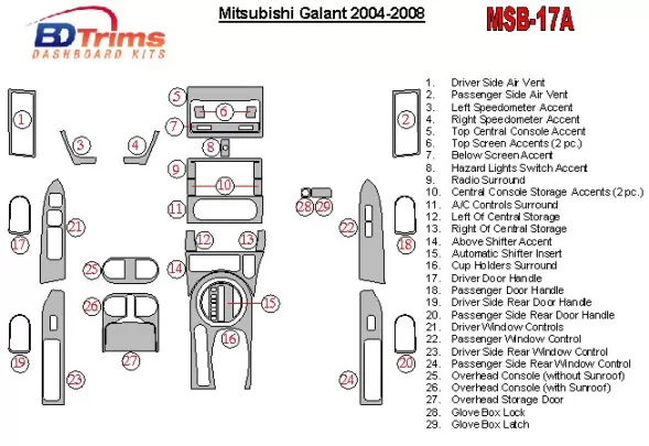 Mitsubishi Galant 2004-2008 With 6 CD Changer Interior BD Dash Trim Kit - 1 Mitsubishi Galant 2004-2008 With 6 CD Changer Interior BD Dash Trim Kit - 1