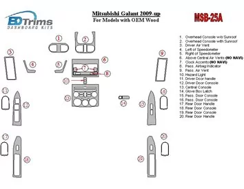 Mitsubishi Galant 2009-UP pour les modèles avec kit de garniture de tableau de bord intérieur BD en bois OEM - 1
