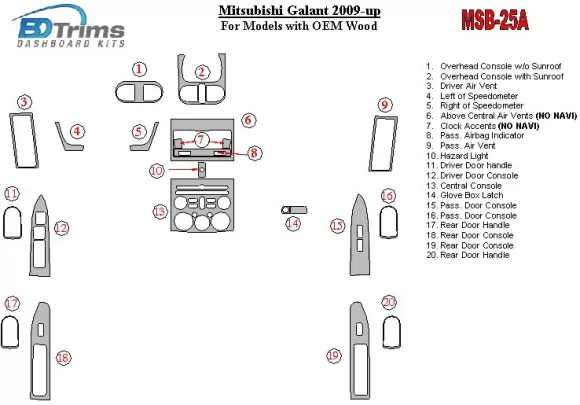 Mitsubishi Galant 2009-UP For Models With OEM Wood Kit Interior BD Dash Trim Kit - 1 - Interior Dash Trim Kit Mitsubishi Galant 2009-UP For Models With OEM Wood Kit Interior BD Dash Trim Kit - 1 - Interior Dash Trim Kit