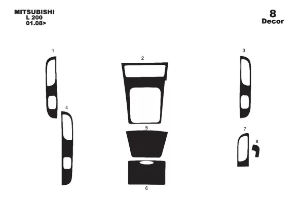 Mitsubishi L 200 01.09-01.14 Kit de garniture de tableau de bord intérieur 3D Dash Trim Dekor 8-Parts - 1 Mitsubishi L 200 01.09-01.14 Kit de garniture de tableau de bord intérieur 3D Dash Trim Dekor 8-Parts - 1