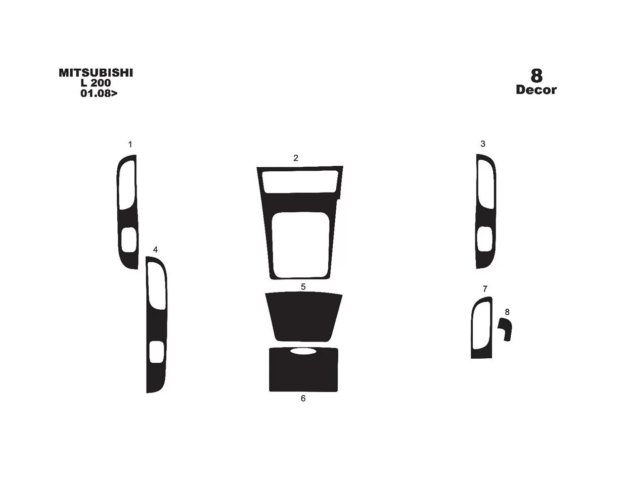 Mitsubishi L 200 01.09-01.14 Kit de garniture de tableau de bord intérieur 3D Dash Trim Dekor 8-Parts - 1