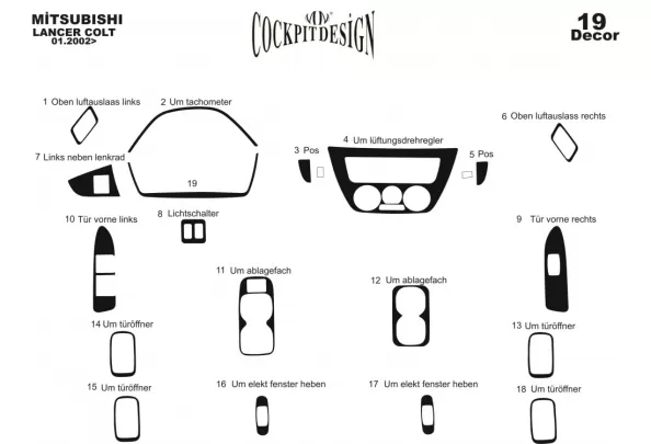 Mitsubishi Lancer 06.02-12.09 3D Interior Dashboard Trim Kit Dash Trim Dekor 19-Parts - 1 - Interior Dash Trim Kit Mitsubishi Lancer 06.02-12.09 3D Interior Dashboard Trim Kit Dash Trim Dekor 19-Parts - 1 - Interior Dash Trim Kit