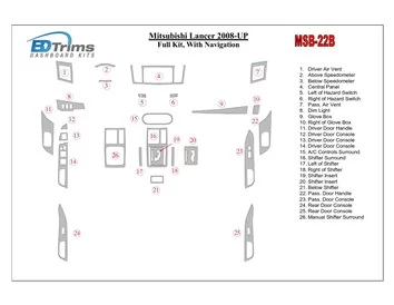 Mitsubishi Lancer 2008-UP Full Set, With NAVI Interior BD Dash Trim Kit - 1