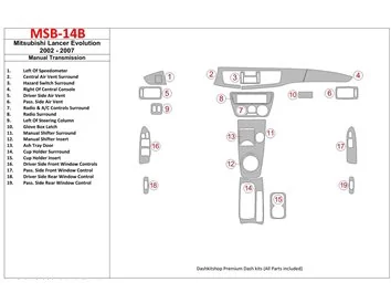 Mitsubishi Lancer Evolution 2002-2007 Manual Gear Box Interior BD Dash Trim Kit - 1