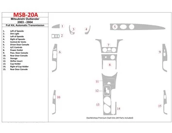 Mitsubishi Outlander 2003-2004 Ensemble complet, kit de garniture de tableau de bord intérieur BD à engrenage automatique - 1