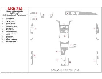 Mitsubishi Outlander 2005-2007 Ensemble complet, kit de garniture de tableau de bord intérieur BD à engrenage automatique - 1