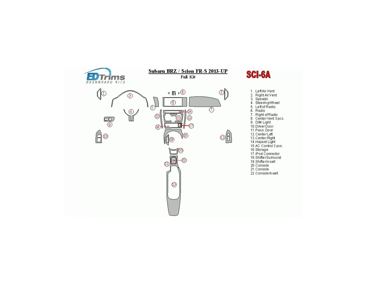 Scion FR-S 2013-UP Ensemble complet de garnitures de tableau de bord intérieur BD - 1