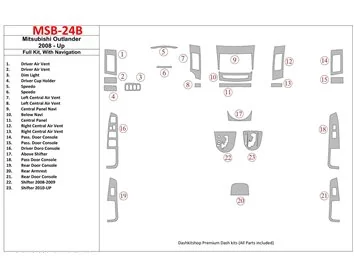 Mitsubishi Outlander 2008-UP Ensemble complet, c Kit de garniture de tableau de bord intérieur NAVI BD - 1
