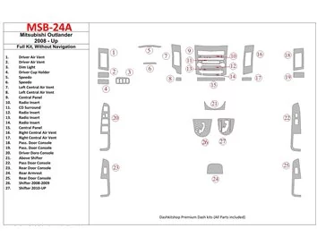 Mitsubishi Outlander 2008-UP Ensemble complet, sans kit de garniture de tableau de bord intérieur NAVI BD - 1