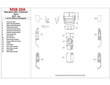 Mitsubishi Outlander ASX/Sport 2011-UP Ensemble complet, sans kit de garniture de tableau de bord intérieur NAVI BD - 1
