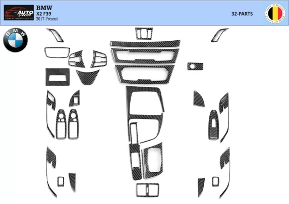 BMW X2 F39 à partir de 2019 Kit d'habillage de tableau de bord intérieur 3D Dash Trim Dekor 32-Parts - 1 BMW X2 F39 à partir de 2019 Kit d'habillage de tableau de bord intérieur 3D Dash Trim Dekor 32-Parts - 1