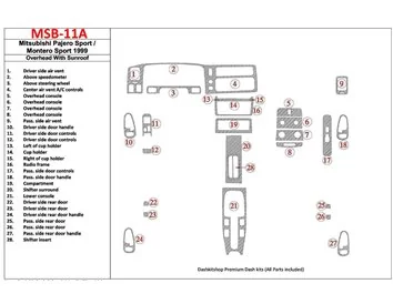 Mitsubishi Pajero Sport/Montero Sport 1998-2008 Overhead With Sunroof, 28 Parts set Interior BD Dash Trim Kit - 1
