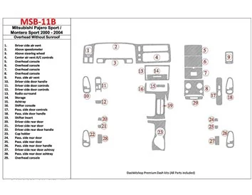 Mitsubishi Pajero Sport/Montero Sport 1998-2008 Overhead Without Sunroof, 29 Parts set Interior BD Dash Trim Kit - 1