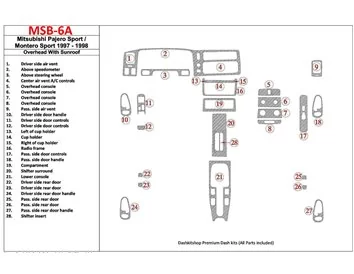 Mitsubishi Pajero Sport/Montero Sport 1998-2008 With Overhead, With Sunroof, 28 Parts set Interior BD Dash Trim Kit - 1
